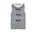 Gebreid vest met knoopvoering voor dames met capuchon en zakvest